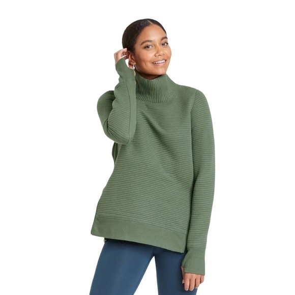 all in motion Tops - Nwt All In Motion Quilted Pullover Sweatshirt XS Green Zip Details Thumb Holes